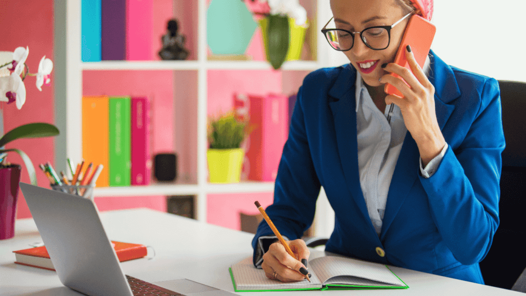 A sales professional talking to a customer during a sales discovery call