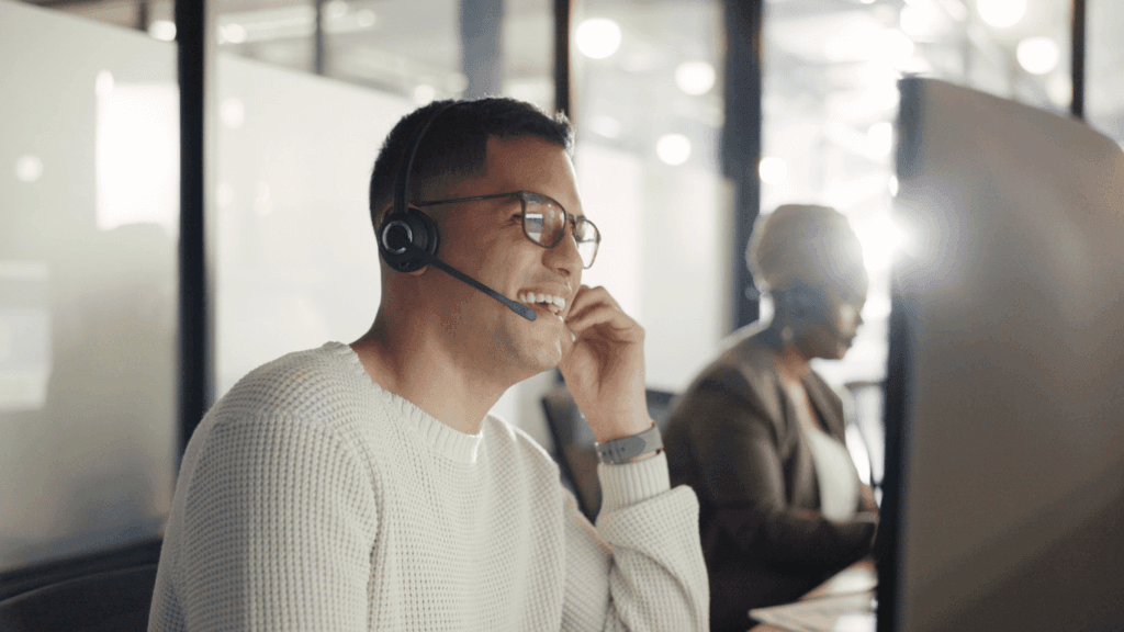 Sales person conducting cold calling strategy on a potential customer