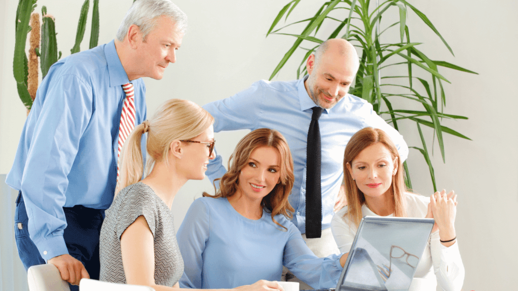 Sales teams and marketing team studying a sales script for potential clients and hot prospects