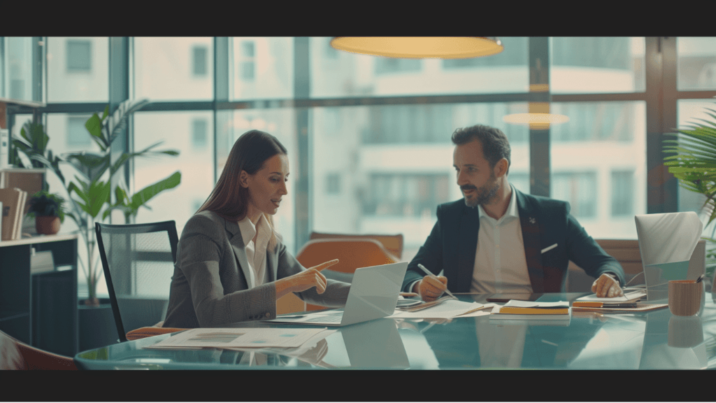 A CEO and an assistant discussing their content plan and content marketing strategy