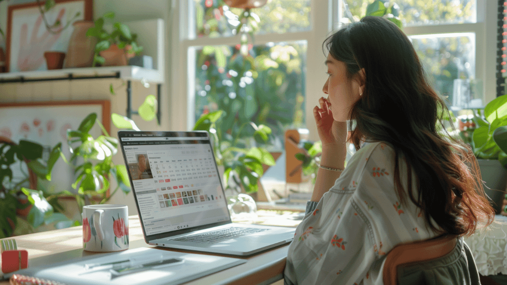 A virtual assistant looking at a diagram outlining steps on how to create content