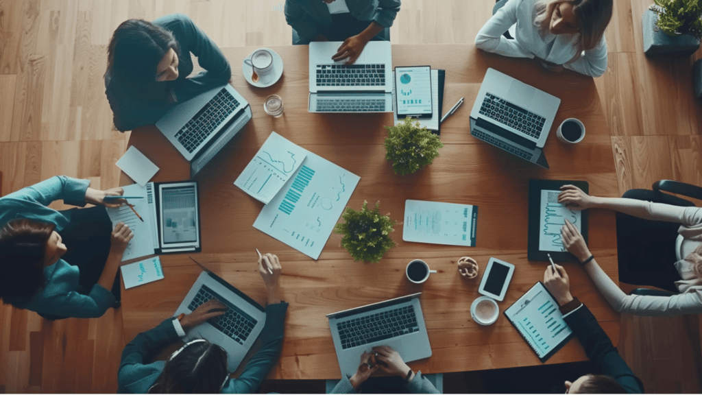 A sales team discussing how to maximize Sales Funnel Performance