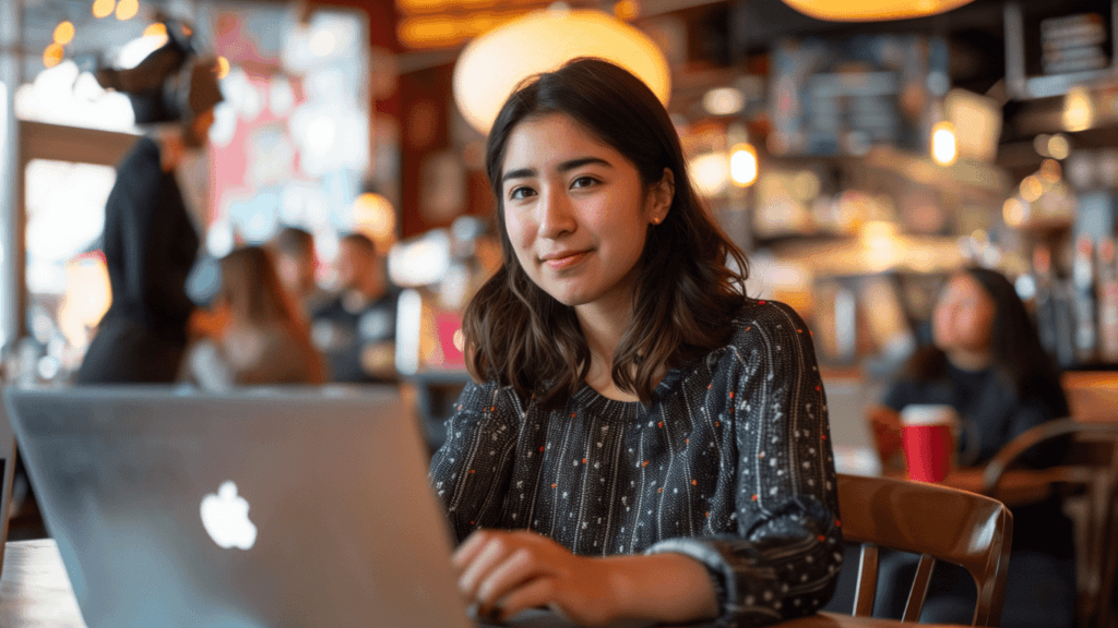 Executive assistant working from a cafe