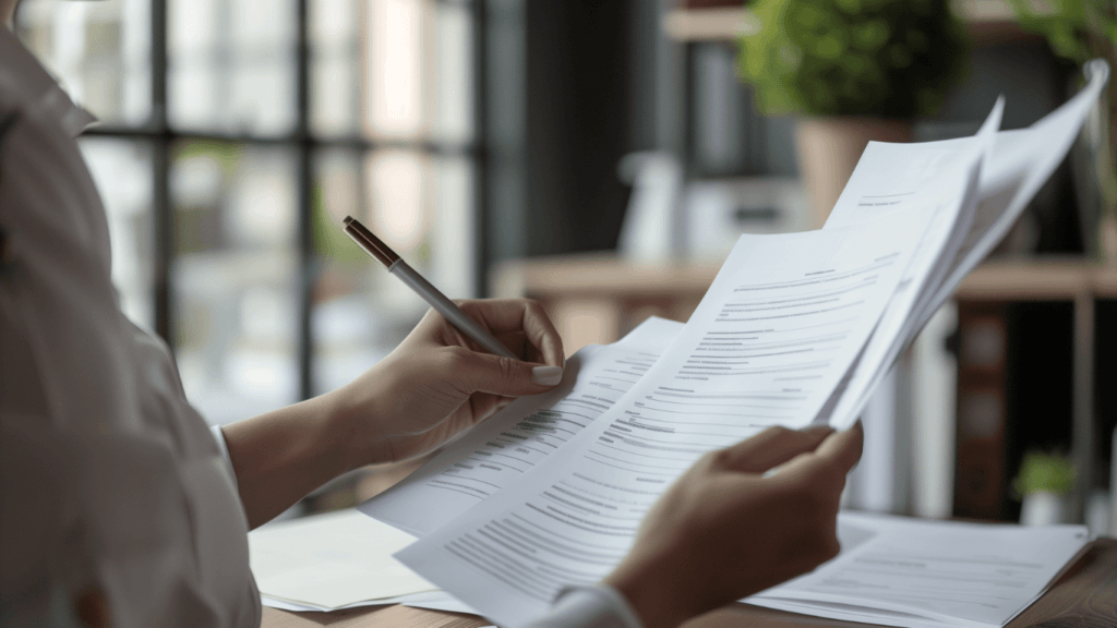 A CEO or business owner looking at resumes of potential virtual assistants to hire for providing administrative support, helping with organizational skills, and managing social media platforms